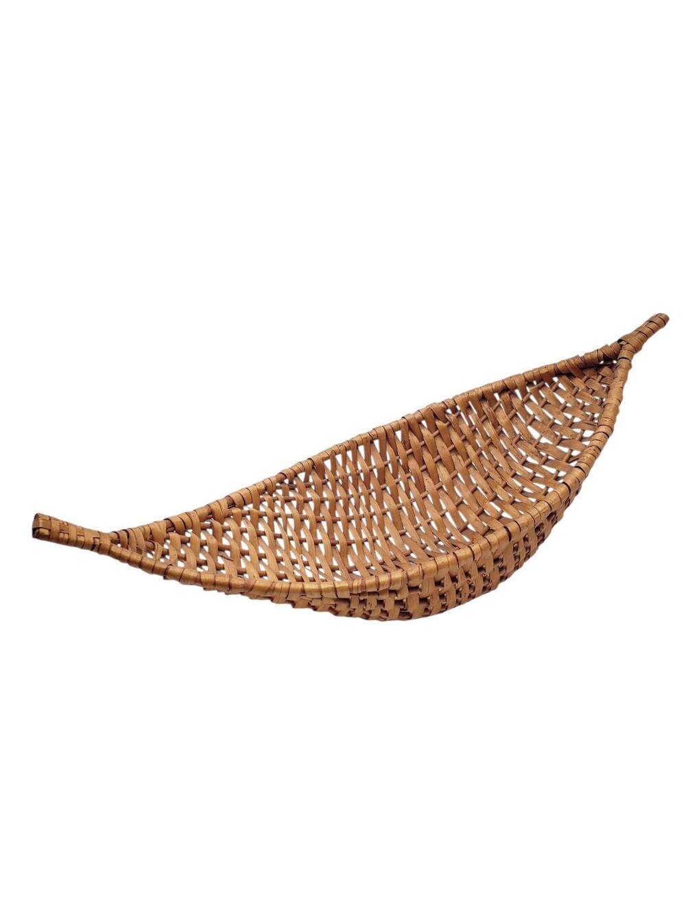 Vintage Woven Rattan Canoe Centerpiece Basket MCM 17in Brown Tan Boho Decor